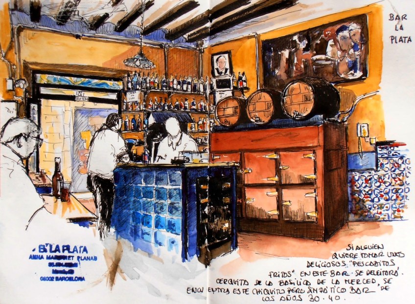 La Plata, barcelona, restaurant, bar, rey de las tapas, food, tavern, arte, painting, watercolor